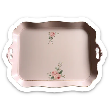 Light pink floral serving tray with handles, shabby chic style sticker
