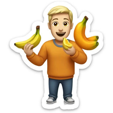Man enjoying eating a banana with two oranges on it sticker