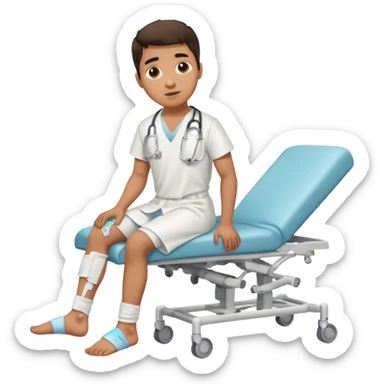 A young hispanic guy with a broken leg in the hospital. sticker