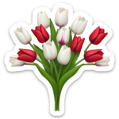 Ramo de tulipanes blancos y morados con rosas rojas sticker