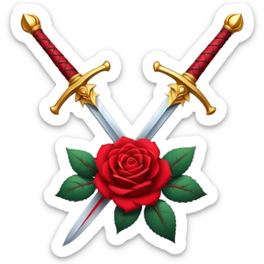 Crossed weapons with a rose sticker