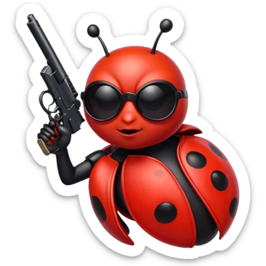 an evil ladybug with dark sunglasses and a pistol sticker