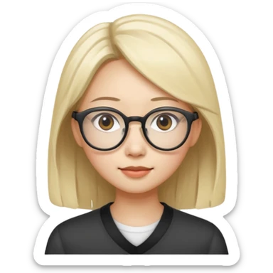asian looking female with slight blonde hair with eye glasses, fair complexion not that pointed nose but slighty little eye please sticker