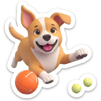 dog chasing ball in forrest, close up pose sticker