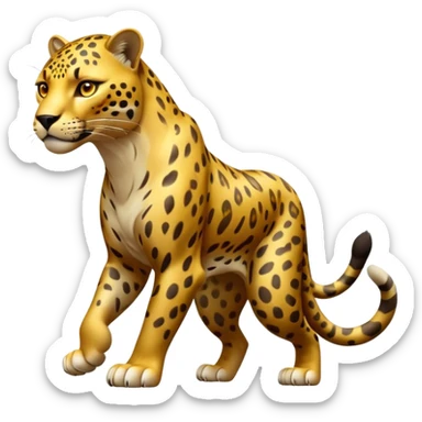 cinematic-jaguar-realistic-full-body-standing-emoji,-muscular-and-stealthy-frame-ready-to-pounce,-long-tail-curving-slightly,-head-tilted-dramatically,-sleek-golden-fur-with-dark-rosettes,-piercing-yellow-eyes,-simplified-yet-realistic sticker