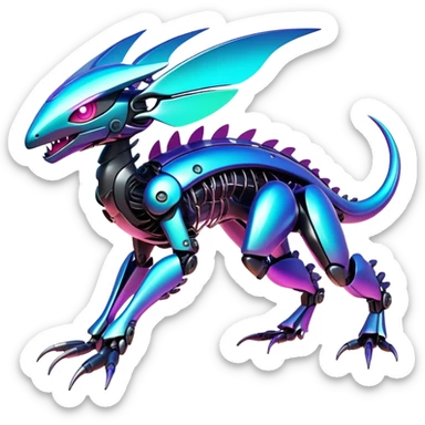  Epic legendary rare glowing mechanical Shiny sparkly transparent bioluminescent luminescent vibrant bright pastel dark exotic iridescent colorful gradients futuristic modern metallic glossy glittery fantasy-cyber-Fakémon-Pokémon-Vernid-creature sticker