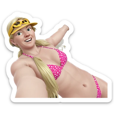 smiling girl in bikini with weapon sticker