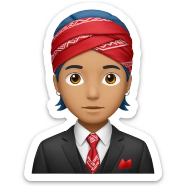 Character wearing a bandana and a suit sticker