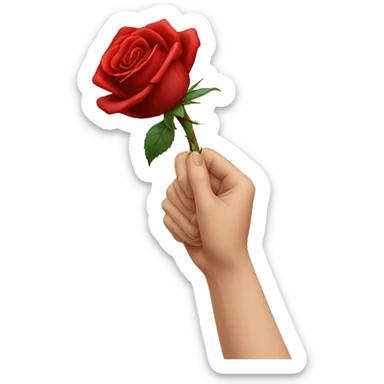 An image of a hand holding a rose, with a thorn gently piercing the skin, creating a subtle red mark sticker