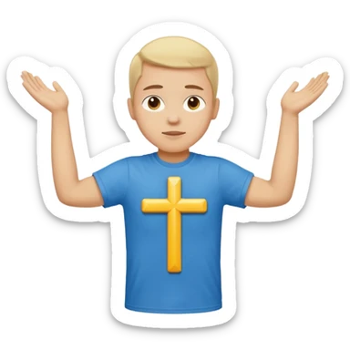 A person with the arms opened and extended forming a cross with their arms and body with t-shirt sticker