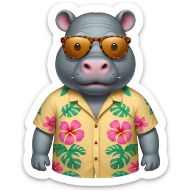 hippo with aloha shirt wearing sunglasses sticker