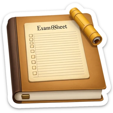 an exam answer sheet and a book next to it sticker