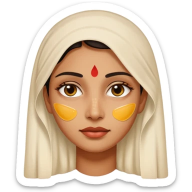 make an emoticon of a woman that has gel-like under eye patches of skincare of transparent color and make the woman slightly indian with only skintone and hair and no other such element and make the patches slightly bigger sticker