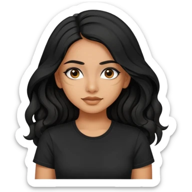 a pretty tan indian bratz girl. eyeliner on, wearing a black tshirt. wavy long BLACK coloured hair sticker