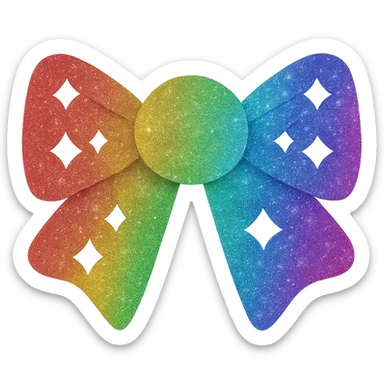 Make the glitter bow rainbow colored with shimmering texture, elegant and festive, no background. sticker