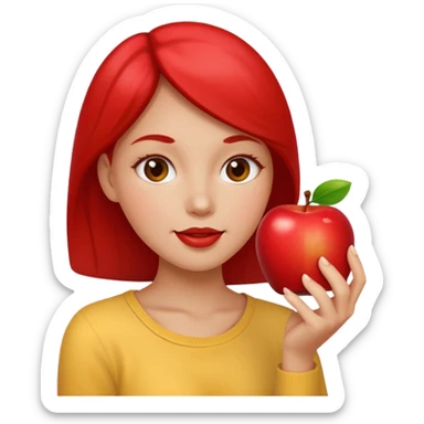 emoji of woman eating a red apple sticker