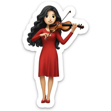 White girl with super long black hair playing the violin in a red dress sticker