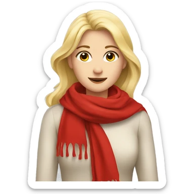 Blonde girl in red scarf with falling leaves  sticker