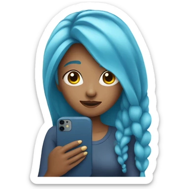 girl with long blue hair holding a phone in her hands sticker