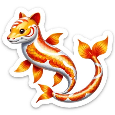 Exotic Tropical Floral Swirl-Patterned Tribal Pretty Asian ornate painted Japanese aesthetic beautiful shiny pretty glossy smooth elegant Koi-Fish-Kitsune-Yokai-animal-creature with tiger stripes on it, 4 legs, a tail sticker