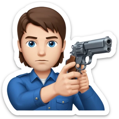 guy w medium long brown hair and blue eyes with gun pointing at head sticker