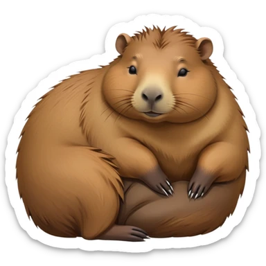 cinematic-Sleeping capybara-realistic-full-body-sleping-emoji,-plump-and-relaxed-body-soaking-in-the-warm-sun,-short-brown-fur-slightly-ruffled,-head-tilted-dramatically,-calm-expressive-eyes-exuding-serene-wisdom,-simplified-yet-realistic sticker
