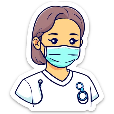Girl wearing a COVID medical face mask sticker