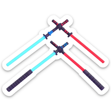 two lightsabers, one blue and one red sticker