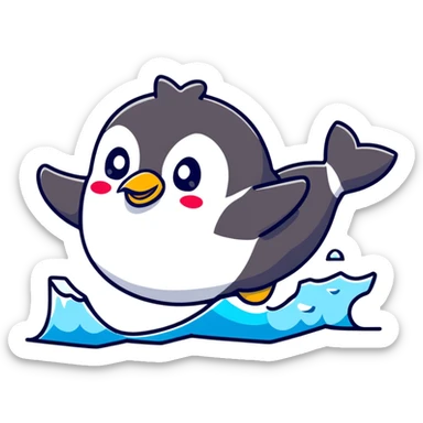 Chubby penguin slipping on ice with flippers flailing sticker