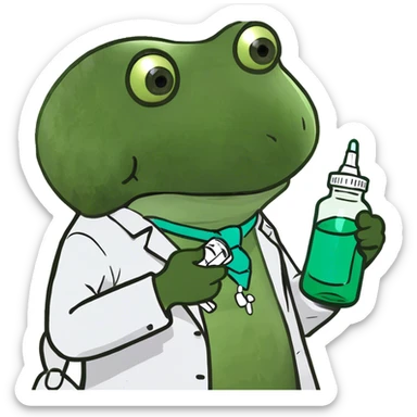 bufo the doctor, holding a green medicine, full doctor outfit sticker