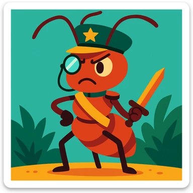 ant general with a monocle and sash, vibrant toon style sticker