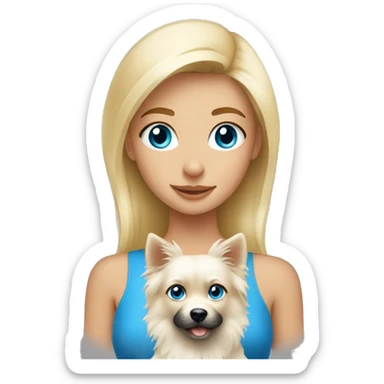 Blonde girl blue eyes holding spitz  sticker