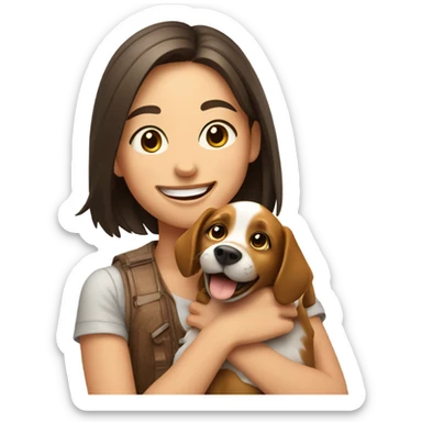 happy girl with dog indoors sticker