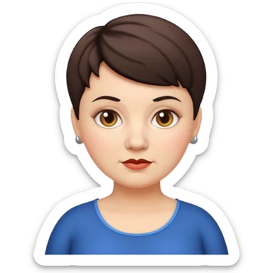 classic teacher emoji but fatter and with a black pixie cut, make her white and the pixy cut is pointy and dark brown and she is very fat sticker