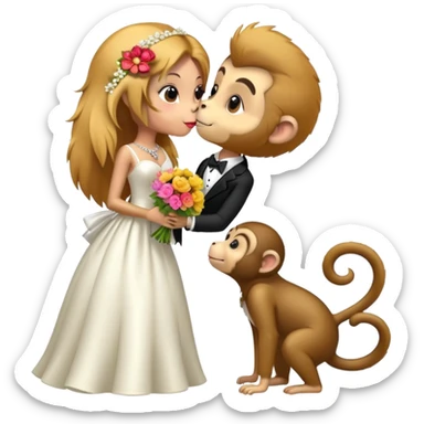 Dog groom kissing monkey bride sticker