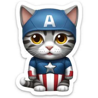 gray tabby cat wearing a Captain America costume  sticker