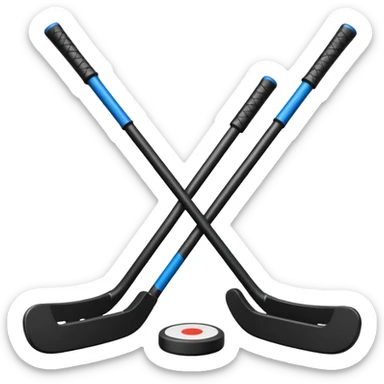 two hockey sticks crossing and a puck like the original apple hockey stick emoji sticker