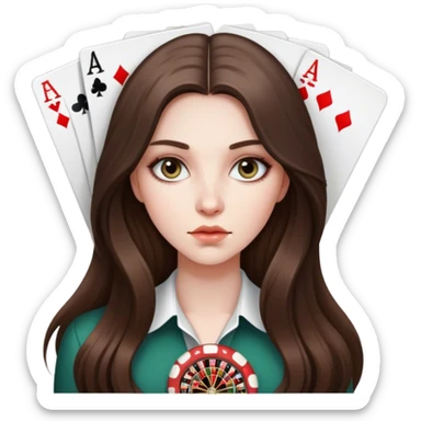  beautiful pale brunette girl with long hair poker fave sticker