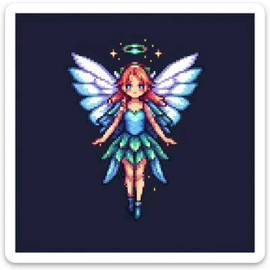 fairy with wings, night scene, sparkling magical aura sticker