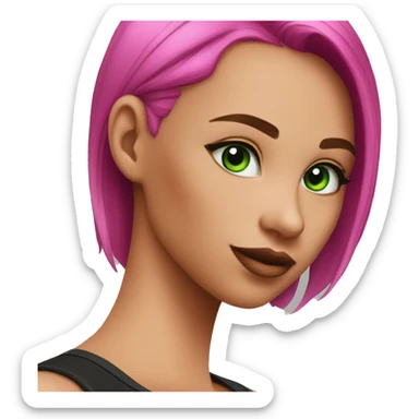 a girl with green eyes and hot pink hair wearing a black tank top, slicked back hairstyle sticker