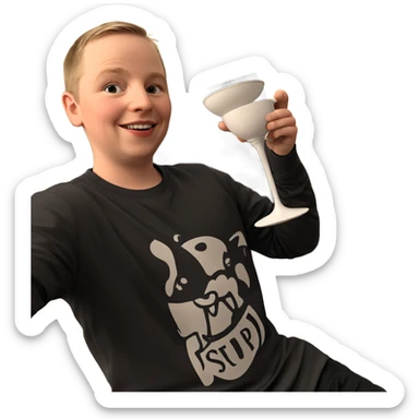 smiling boy holding cup indoors sticker