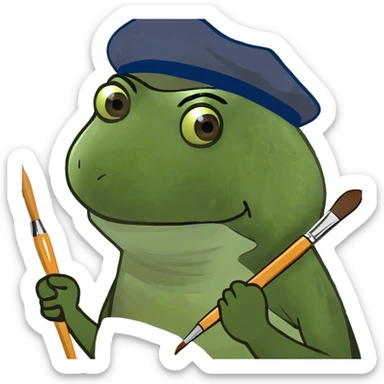 with brown afro, painting on a canvas sticker