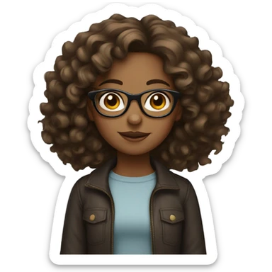 girl with medium length curly hair and glasses, brown skin  sticker