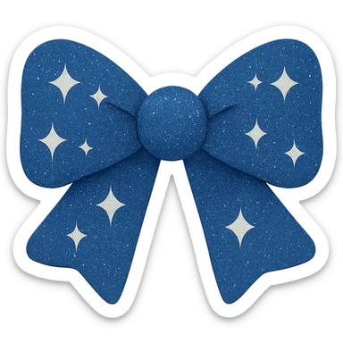 Make the glitter bow blue with shimmering texture, elegant and festive, no background. The style should highlight the shimmering and elegant texture with a festive blue color, keeping the bow refined and decorative. sticker