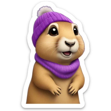 prairie dog with purple beanie just head sticker
