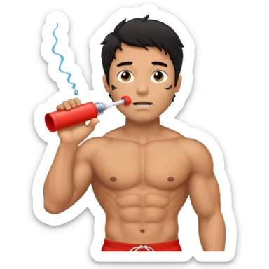 Shirtless Dark Tan Muscular lifeguard with messy black hair with whistle sticker