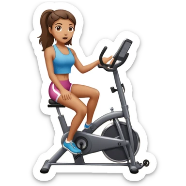 Stationery indoor bike in gym and girl is gesturing that she can’t hear anything  sticker