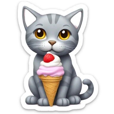 Grey cat eating ice cream  sticker