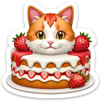 cat eating strawberry cake sticker