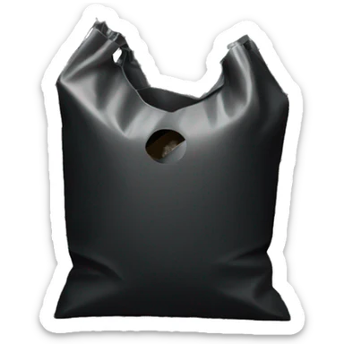 An image of a black plastic bag with diagonal gold stripes. The top part has a cutout handle for easy carrying sticker